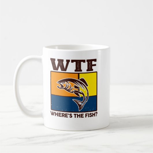 魚のおもしろい漁師のWtf コーヒーマグカップ (左)