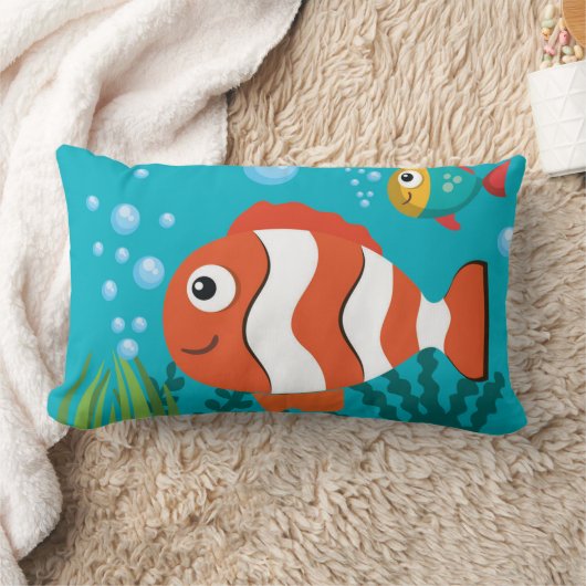 魚のかに海苔の海鮮模様 ランバークッション (ブランケット)