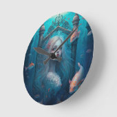 魚のかわいい壁時計と一緒に泳ぐ人魚 ラウンド壁時計 (傾斜)