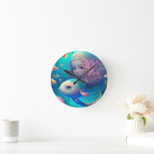 魚のかわいい壁時計と一緒に泳ぐ人魚 ラウンド壁時計 (ホーム)