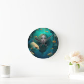 魚のかわいい壁時計と一緒に泳ぐ人魚 ラウンド壁時計 (ホーム)