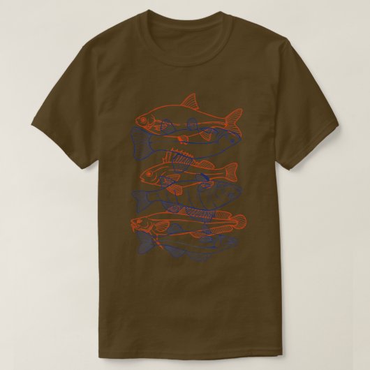 魚のアウトラインイラストレーション Tシャツ (デザイン正面)