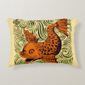 魚のアンティークタイル古いアート古代 アクセントクッション (正面)