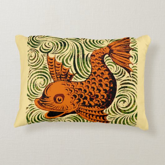 魚のアンティークタイル古いアート古代 アクセントクッション (裏面)