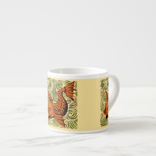 魚のアンティークタイル古いアート古代 エスプレッソカップ (正面右)