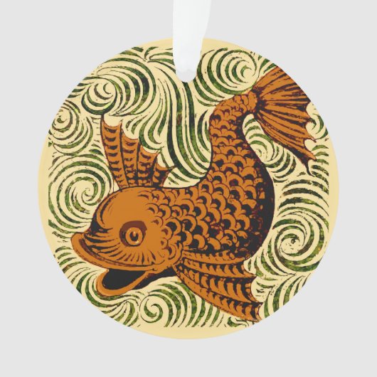 魚のアンティークタイル古いアート古代 オーナメント (正面)