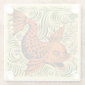 魚のアンティークタイル古いアート古代 ガラスコースター (裏面)