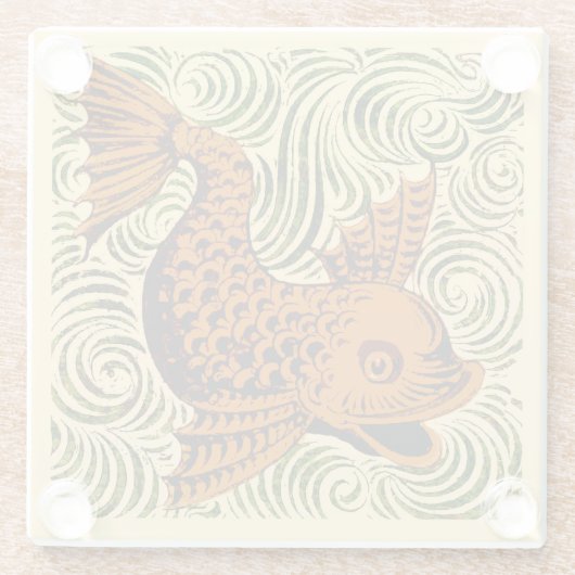 魚のアンティークタイル古いアート古代 ガラスコースター (裏面)