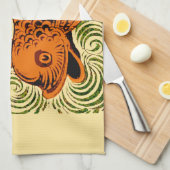 魚のアンティークタイル古いアート古代 キッチンタオル (四つ折り)