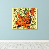 魚のアンティークタイル古いアート古代 キャンバスプリント (インサイチュ (ウッドフロア))