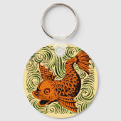 魚のアンティークタイル古いアート古代 キーホルダー (正面)