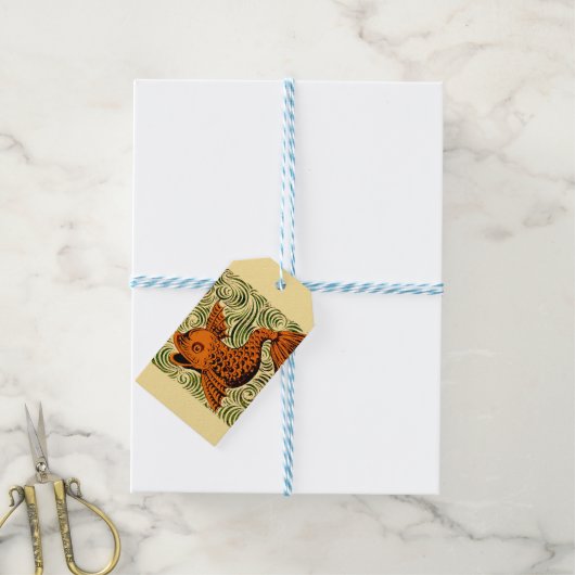 魚のアンティークタイル古いアート古代 ギフトタグ (より糸付き)