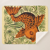 魚のアンティークタイル古いアート古代 シェルパブランケット (正面(横))