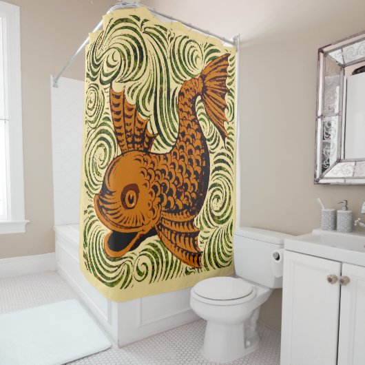 魚のアンティークタイル古いアート古代 シャワーカーテン (インサイチュ)