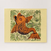 魚のアンティークタイル古いアート古代 ジグソーパズル (横)