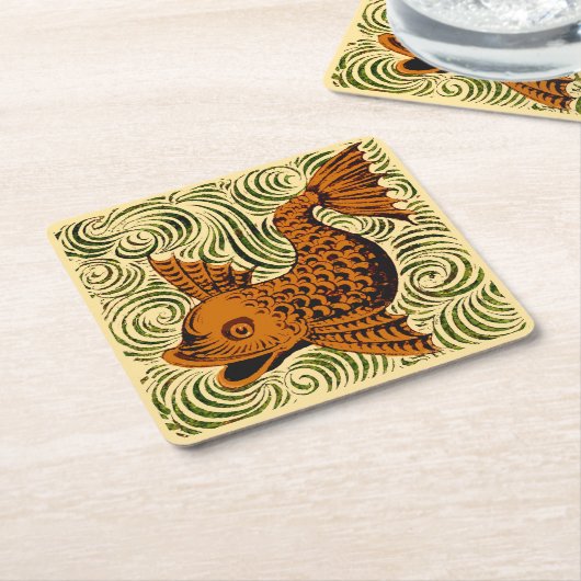 魚のアンティークタイル古いアート古代 スクエアペーパーコースター (アングル)