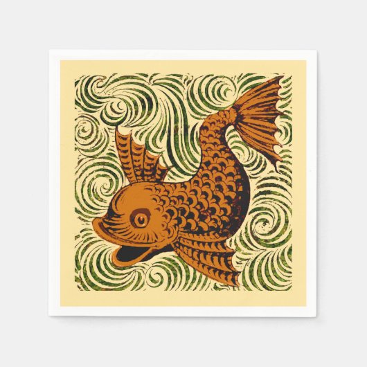 魚のアンティークタイル古いアート古代 スタンダードカクテルナプキン (正面)