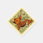 魚のアンティークタイル古いアート古代 スタンダードカクテルナプキン (角)