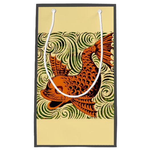 魚のアンティークタイル古いアート古代 スモールペーパーバッグ (正面)