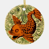 魚のアンティークタイル古いアート古代 セラミックオーナメント (正面)