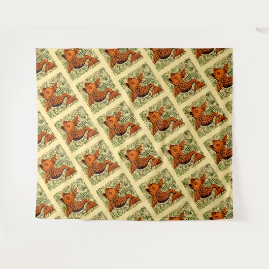 魚のアンティークタイル古いアート古代 タペストリー (正面(横))