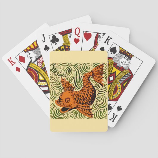 魚のアンティークタイル古いアート古代 トランプ (裏面)