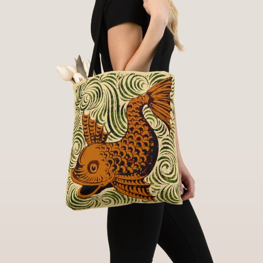 魚のアンティークタイル古いアート古代 トートバッグ (クローズアップ)
