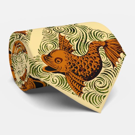 魚のアンティークタイル古いアート古代 ネクタイ (ロール)