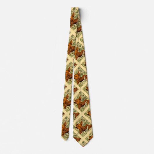 魚のアンティークタイル古いアート古代 ネクタイ (裏面)