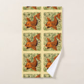 魚のアンティークタイル古いアート古代 バスタオルセット (ハンドタオル)