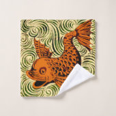 魚のアンティークタイル古いアート古代 バスタオルセット (ウォッシュタオル)