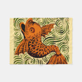 魚のアンティークタイル古いアート古代 フリースブランケット (正面(横))