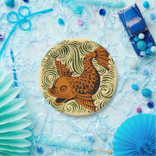 魚のアンティークタイル古いアート古代 ペーパープレート (パーティー)