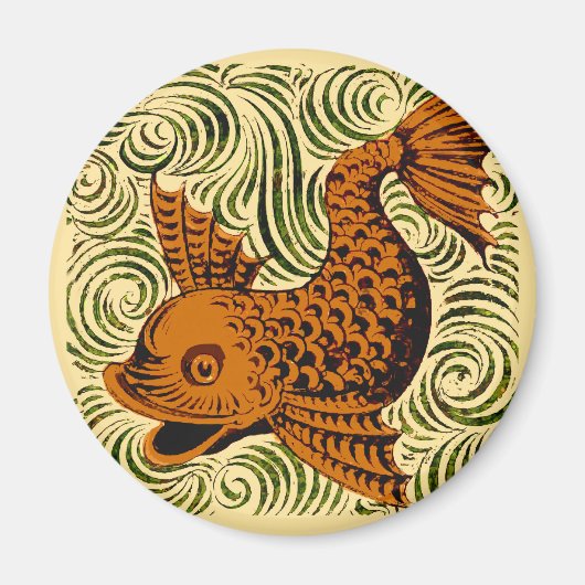 魚のアンティークタイル古いアート古代 マグネット (正面)