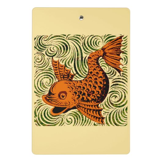 魚のアンティークタイル古いアート古代 ミニクリップボード (裏面)