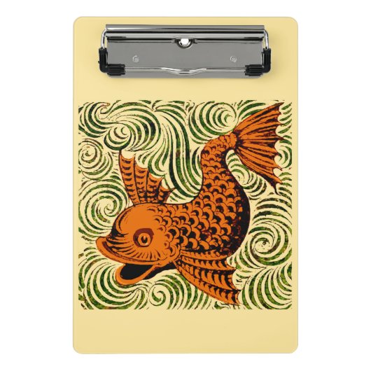 魚のアンティークタイル古いアート古代 ミニクリップボード (正面)