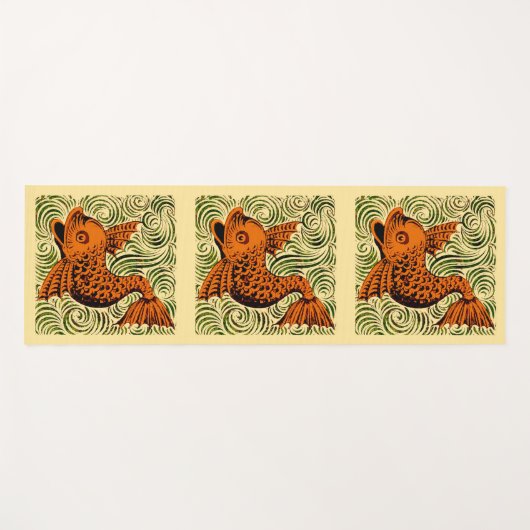 魚のアンティークタイル古いアート古代 ヨガマット (正面(横))