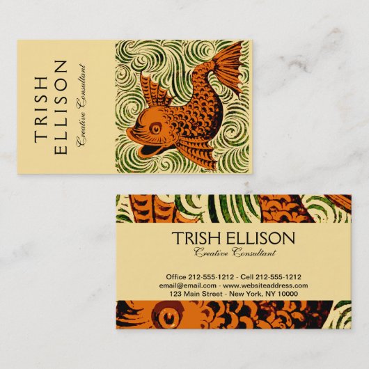 魚のアンティークタイル古いアート古代 名刺 (正面/裏面)