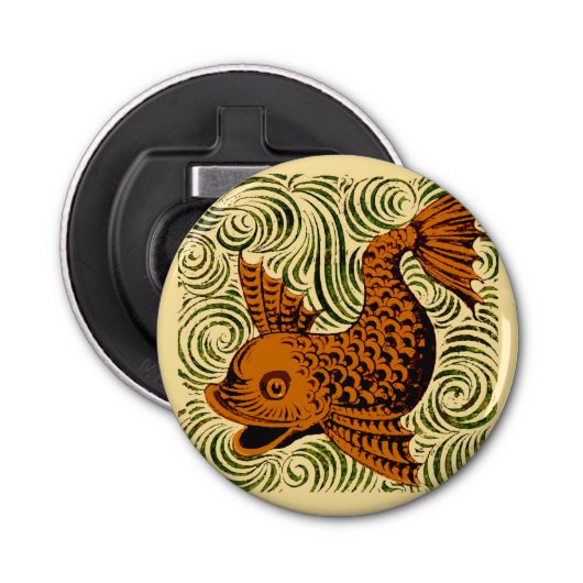 魚のアンティークタイル古いアート古代 栓抜き (正面)