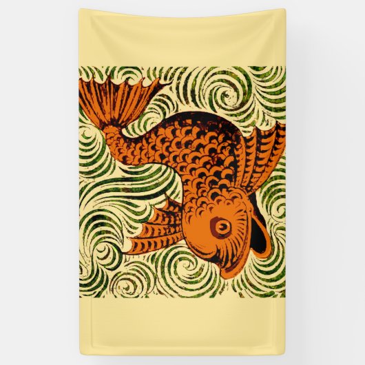 魚のアンティークタイル古いアート古代 横断幕 (縦)