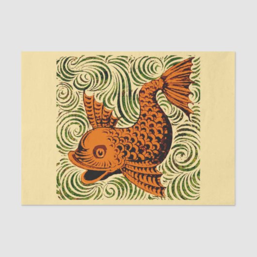 魚のアンティークタイル古いアート古代 薄葉紙 (正面)