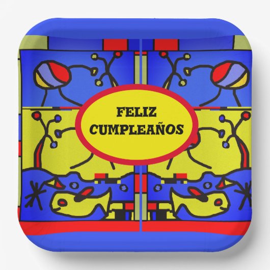 魚のアートでイメモダンージ、パーソナライズされたパーティープレート ペーパープレート (正面)