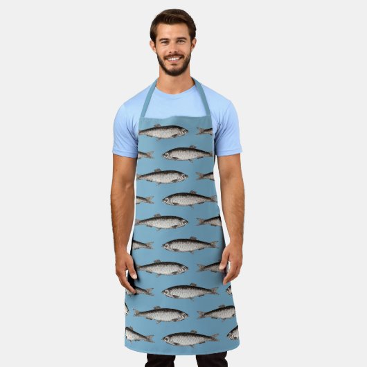 魚のイラストレーションの色 エプロン (着用した状態)