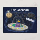 魚のエイリアン宇宙船の漫画イラストレーション ポストカード (正面)