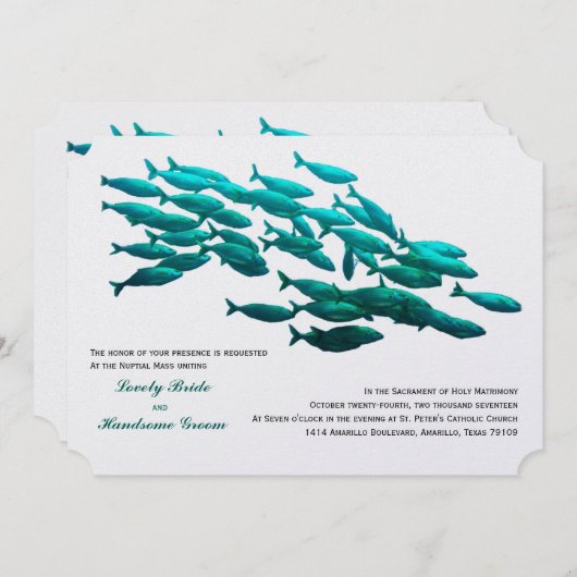 魚のカトリック教徒の結婚式招待状の学校 招待状 (正面/裏面)