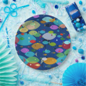 魚のカラフル抽象芸術模様（青） ペーパープレート (パーティー)