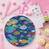 魚のカラフル抽象芸術模様（青） ペーパープレート (パーティー)