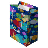 魚のカラフル抽象芸術模様（青） ミディアムペーパーバッグ (裏面アングル)