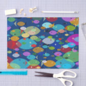 魚のカラフル抽象芸術模様（青） 薄葉紙 (クラフト)