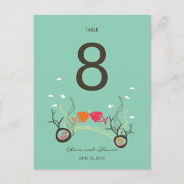 魚のキスをするサンゴのビーチ結婚式表の番号 ポストカード